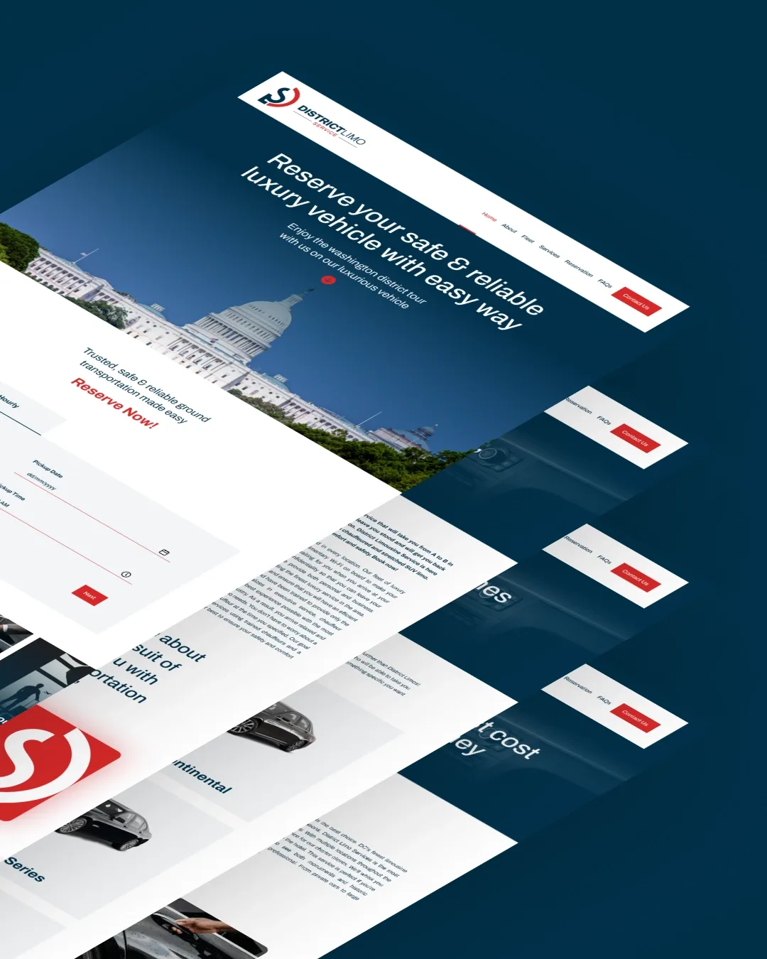 District Limo Service website pages in perspective