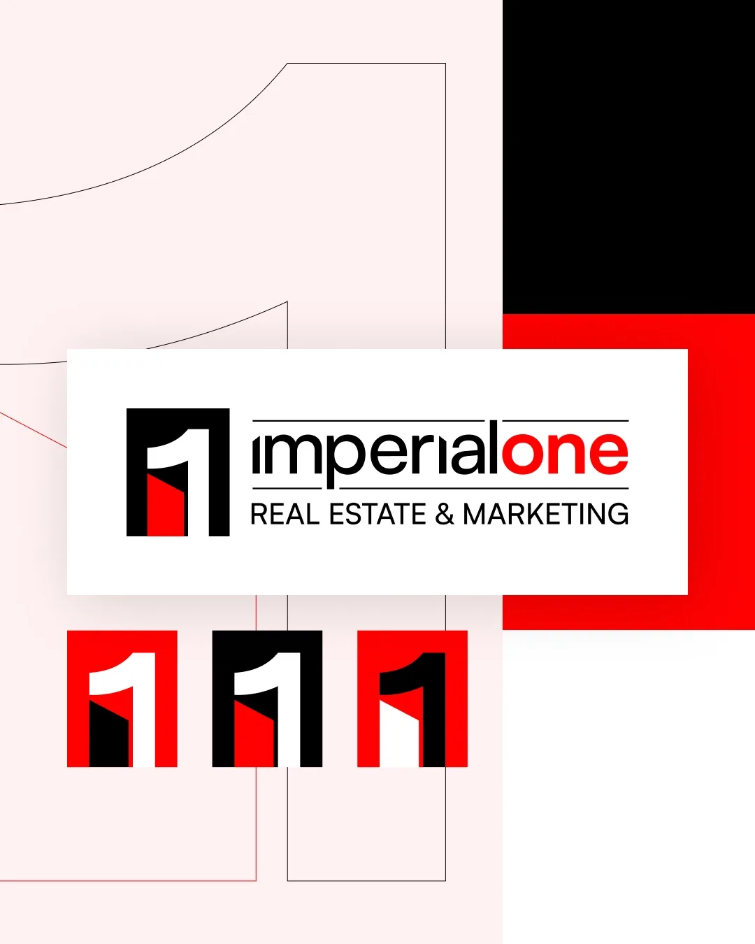 Imperial One logotype and mark, with the mark in three colourways