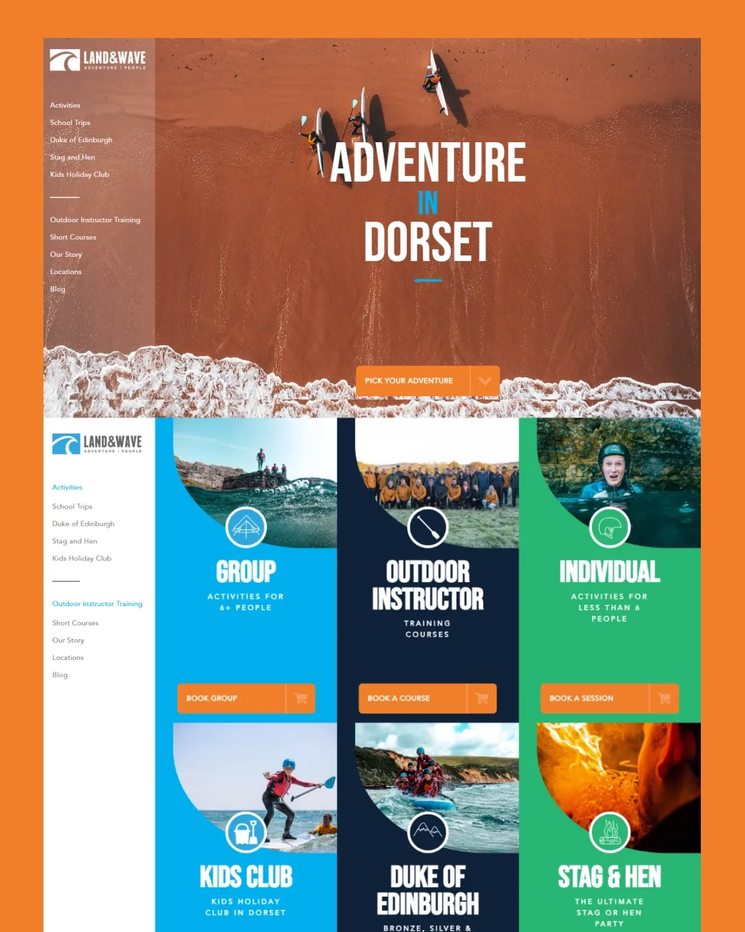 Land & Wave website: activities and course pages