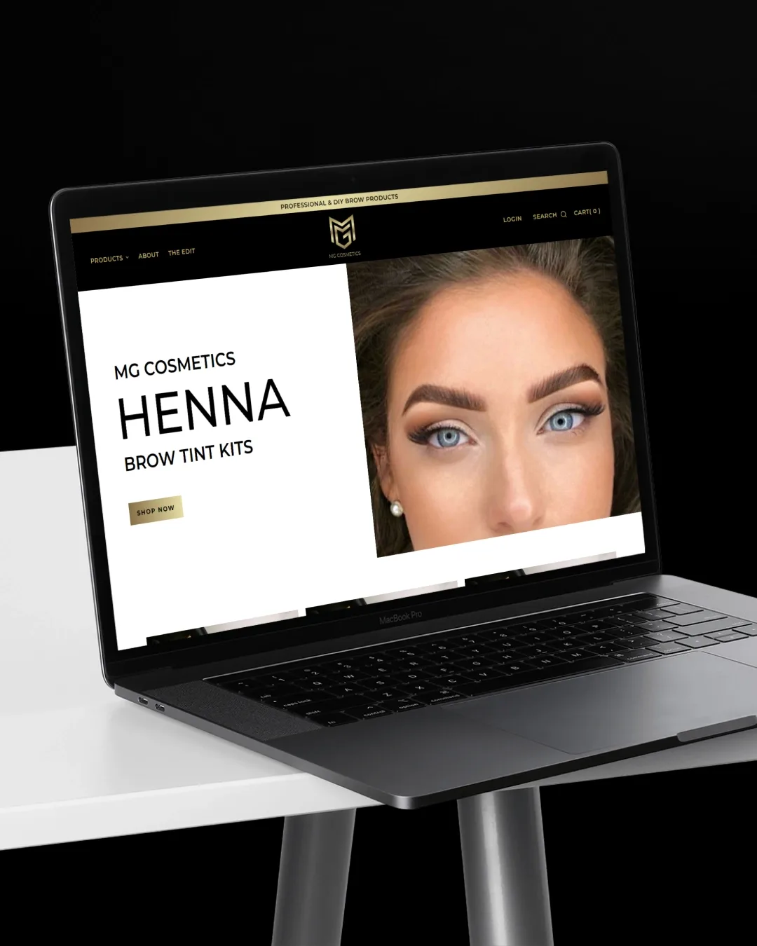 MG Cosmetics website on a laptop