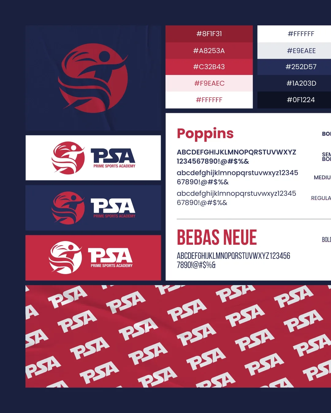 Prime Sports Academy colour palette, typography and logo lockups