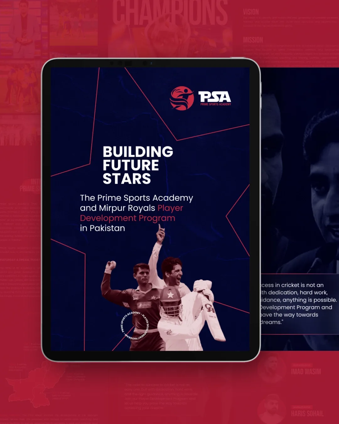 Prime Sports Academy programme brochure on a tablet