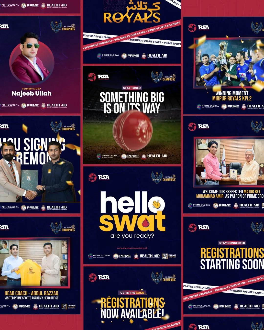 Prime Sports Academy social media posts